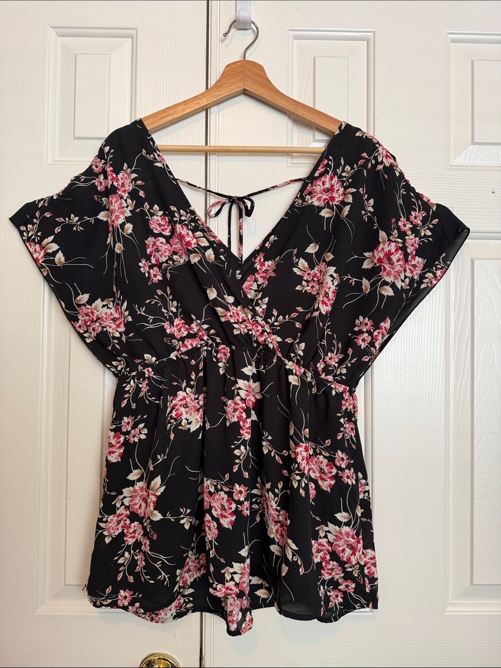torrid Black Floral Wrap Blouse with Pink Flowers